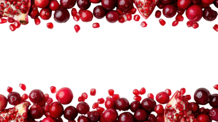 A vibrant assortment of red fruits including pomegranates and berries, arranged elegantly on a black background.