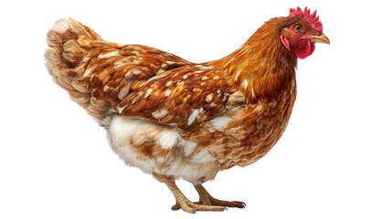 Fototapeta premium Brown hen standing gracefully against a white isolated background.