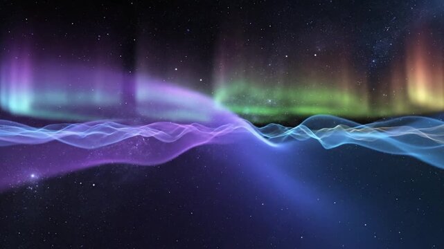 Ethereal Aurora Borealis Waves dancing in Cosmic Night Sky with Subtle Stars