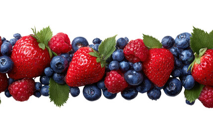 Obraz premium Fresh berries: strawberries and blueberries, vibrant colors, natural arrangement, perfect for healthy recipes.