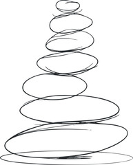 Abstract hand-drawn stack of black oval shapes in a balanced arrangement on white background