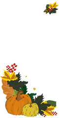 Decorative card featuring pumpkins,autumnleaves,and redberries