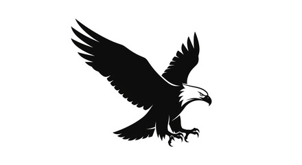 Fototapeta premium Silhouette of a flying eagle, majestic bird of prey, isolated transparent background.