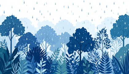 Rainforest scene under a light rain