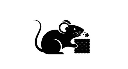 Simple black silhouette of a mouse eating a cracker.