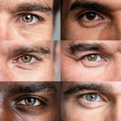 Collage of mens eyes showcasing diverse expressions and emotions in a minimalist grid layout