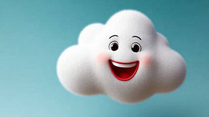 Smiling cloud with red lips. The cloud is white and fluffy