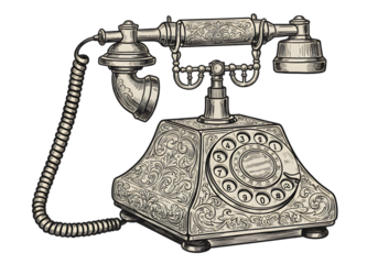 Vintage Illustration Of Retro Telephone Isolated On Transparent Background