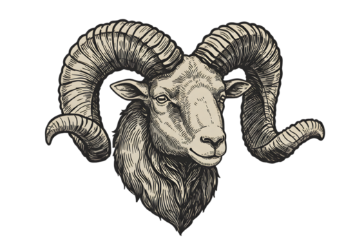 Vintage Illustration Of Ram Head Isolated On A Transparent Background