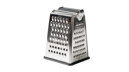 Stainless steel box grater on white isolated background.