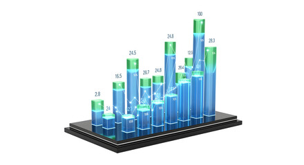 Dynamic 3D bar graph illustrating upward financial growth and positive market trends.