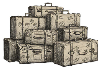 Vintage Illustration of Stacked Luggage Suitcases for Travel Journey on Isolated Background