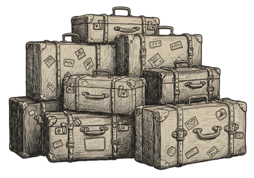 Vintage Illustration of Stacked Luggage Suitcases for Travel Journey on Isolated Background