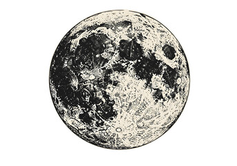Vintage Illustration Of The Moon With Black And White Tones On Transparent Background