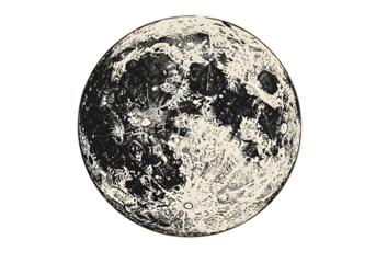 Vintage Illustration Of The Moon With Black And White Tones On Transparent Background