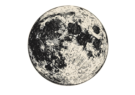 Vintage Illustration Of The Moon With Black And White Tones On Transparent Background