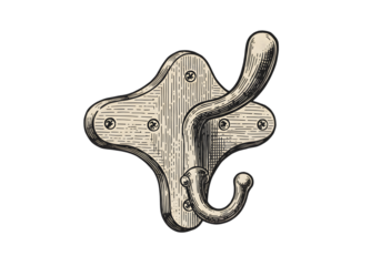 Vintage Illustration of Wooden Hook Object with Screws on Isolated Background