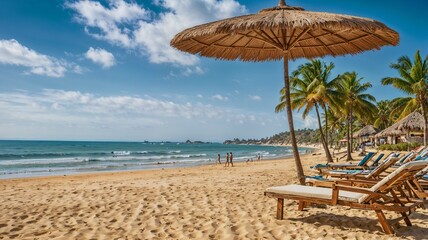 Fototapeta premium tropical beach with umbrellas and chairs