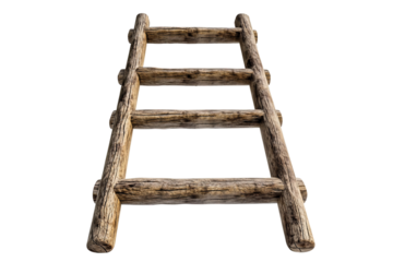 Classic frame style wooden ladder isolated on transparent background