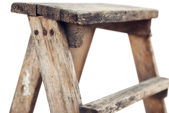 Simple frame ladder made of wood isolated on transparent background