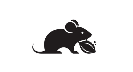 Black silhouette icon of a mouse eating a grain of wheat.