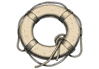 Vintage Lifebuoy Illustration Isolated on Transparent Background PNG