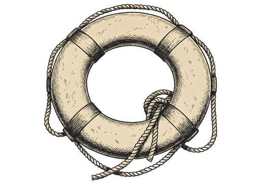 Vintage Lifebuoy Illustration Isolated on Transparent Background PNG