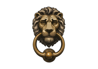 Vintage Lion Head Door Knocker Illustration On Isolated Black Background