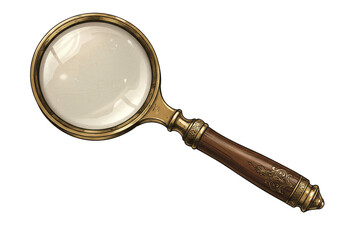 Vintage Magnifying Glass Illustration Gold Lens And Brown Wooden Handle On Transparent Background