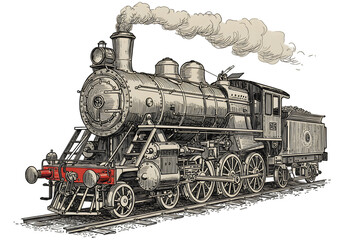 Vintage Locomotive Illustration On Transparent Background