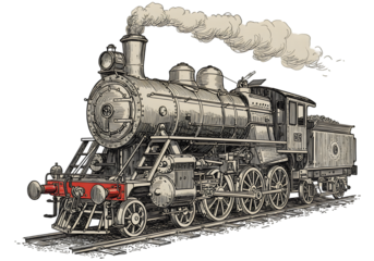 Vintage Locomotive Illustration On Transparent Background
