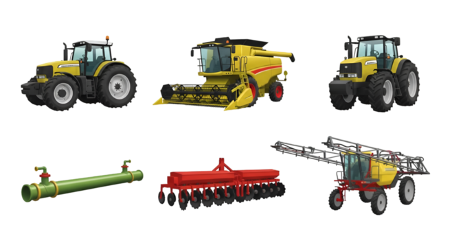 Agricultural Machinery Including Combine Harvester and Attachments
