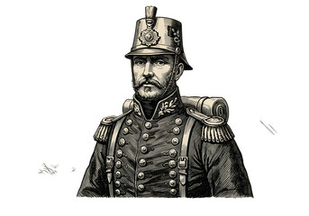 Vintage Military Officer Portrait Illustration On Transparent Background