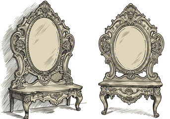 Vintage Mirror Illustrations on Transparent Background Decorative Design