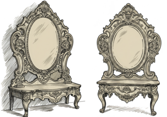 Vintage Mirror Illustrations on Transparent Background Decorative Design