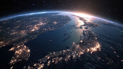 Fototapeta premium earth at night city lights coast