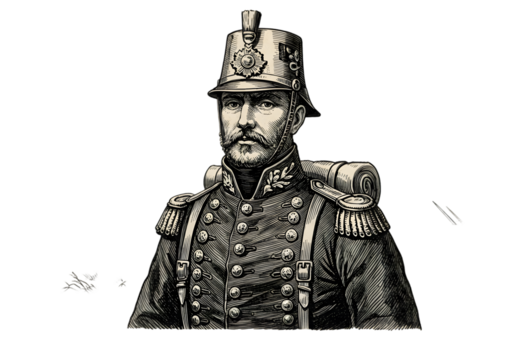 Vintage Military Officer Portrait Illustration On Transparent Background