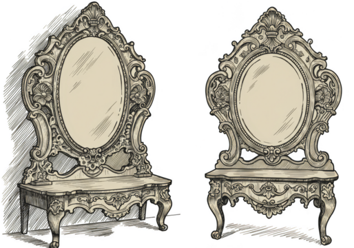 Vintage Mirror Illustrations on Transparent Background Decorative Design