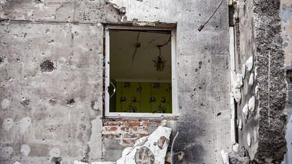 ruined street and destroyed houses the city Kiev war in Ukraine