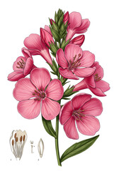 Vintage Pink Floral Illustration With Transparent Background Isolated Image