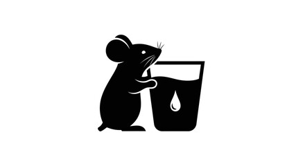 Black silhouette icon of a mouse holding a glass of water.