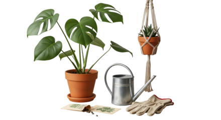 Potted Plants, Gardening Tools, and Macrame Hangers