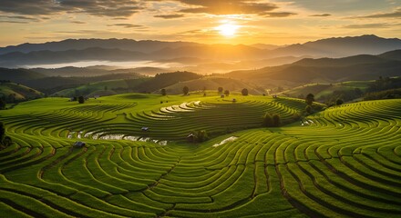 Fototapeta premium Sunrise over terraced rice paddies