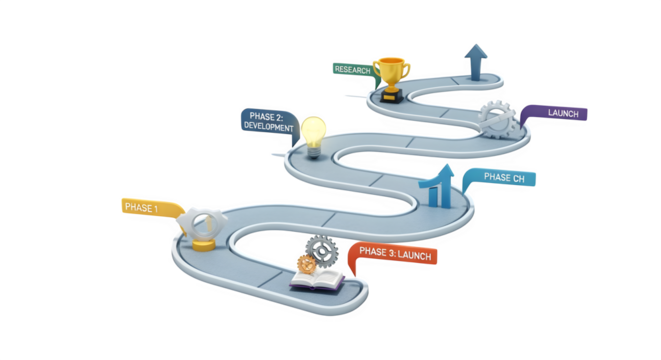 3D infographic roadmap with 3D milestones, isolated on white background