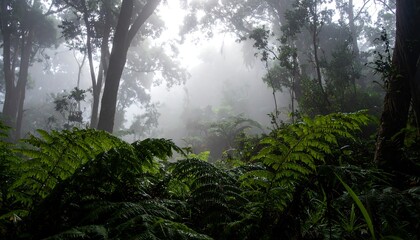 Fototapeta premium Lush misty rainforest canopy