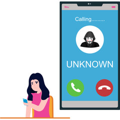 Girl facing Suspicious Phone Scam Illustration