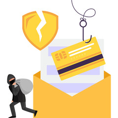 Hacker doing Email and Credit Card Theft Illustration