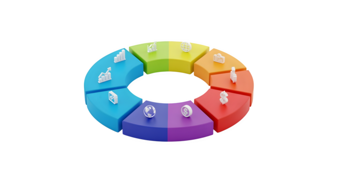 3D infographic with ringed chart, isolated on white background