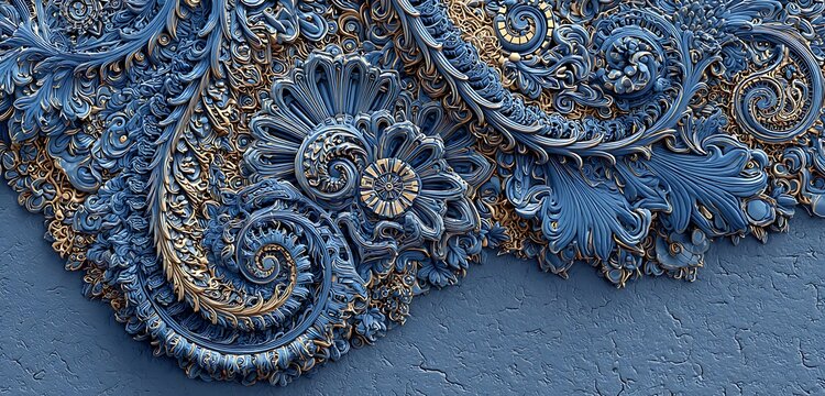 Cyan lit cyber-scroll pattern carved into stone-like tech background texture