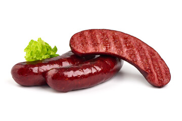 Roasted german Sausages, isolated on white background